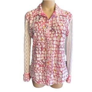 Vtg Marc Baxis Blouse Long Sleeve Artsy Whimsical Unique Button Up Patchwork